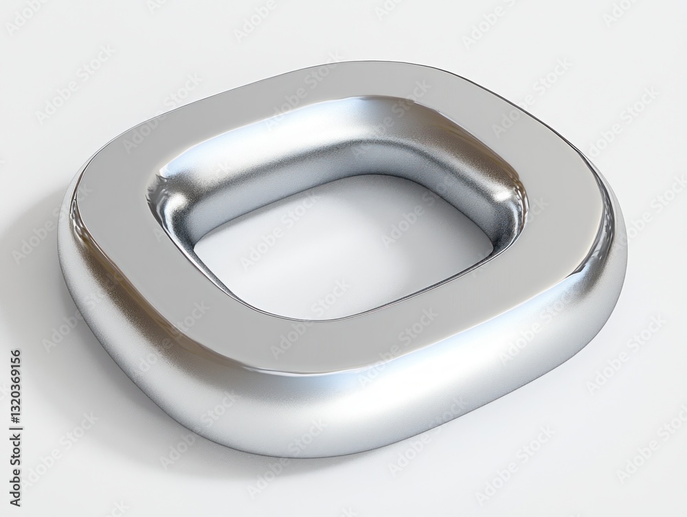 Fototapete Glossy Metallic U Shape Object Three Dimensional Font Render on White Background