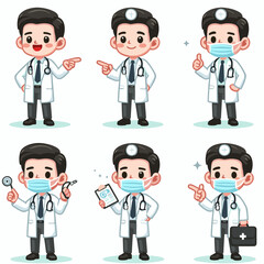 Adorable Cartoon Doctor Characters in Various Poses Ready for Medical Work