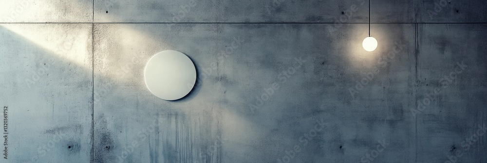 Aufkleber minimalist work badge hanging against a textured office wall with soft lighting in a balanced compos