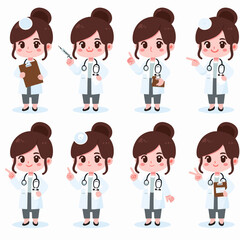 Fototapeta premium Charming Cartoon Doctor Characters in Various Poses for Healthcare Designs