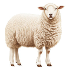 Fototapeta premium Shear Delight: A solitary sheep, adorned in a coat of pure, snow-like wool, stands elegantly, inviting admiration for its gentle nature.