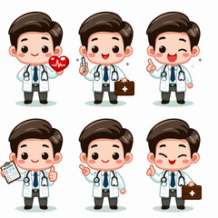 Whimsical Cartoon Doctor Character Poses for Medical Illustrations and Design