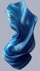 Blue silk flowing fabric sculpture minimalist design elegant textile 3D rendering