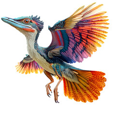 Vibrant Colorful Dinosaur Illustration, Wings Spread, Isolated on Transparent Background