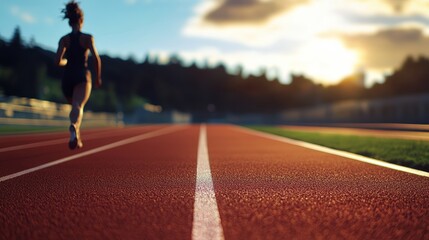 A silhouette of a runner on a track, with a vibrant sunset in the background, capturing the essence of athleticism and determination.
