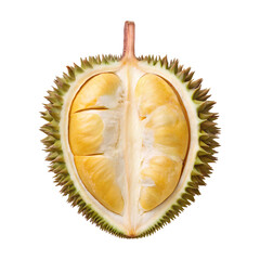 Fototapeta premium Peeled durian fruit with yellow flesh on transparency background