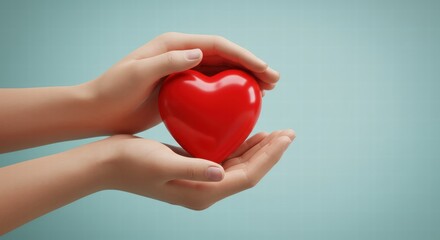 Fototapeta premium image of hands holding a red heart, as a sign of maintaining health