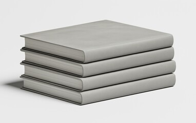 Four gray hardcover books stacked neatly on a white background. Concept of education, literature, and knowledge.