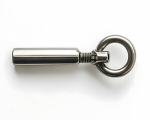 Top view of a steel shackle with a smooth finish and a pin lock, displayed on a plain white background
