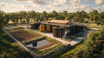 Fototapeta premium A high-tech composting system converting farm waste into sustainable fertilizer.