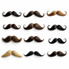 Obraz premium Various styles of mustaches, displayed against a clean white background