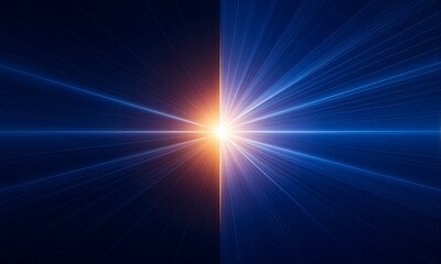 Radiation beams converging at bright point of light.