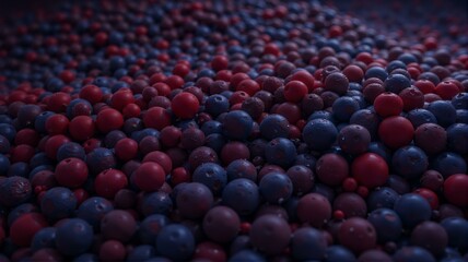Fototapeta premium Red and blue berries fill screen with light.