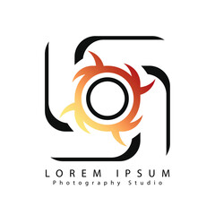 photography studio logo design template with lens camera