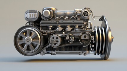 A sleek modern car engine with emphasis on the cooling system components.