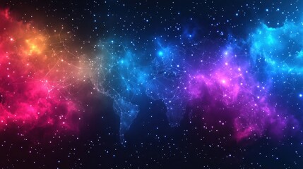 Obraz premium Colorful space nebula with world map
