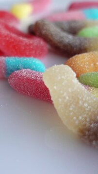 Vertical View Colorful Candy And Jelly Sweet Close Up