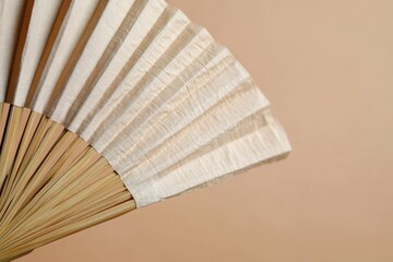Bamboo Hand Fan for Beige Background, Close-up.