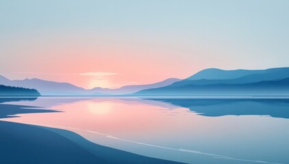 Fototapeta premium Calm Sunrise Over Misty Mountain Lake