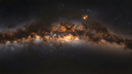 Fototapeta premium Majestic Milky Way galaxy, breathtaking night sky panorama showcasing vibrant stars and cosmic dust clouds. A stunning astrological display perfect for space, astronomy, and science themes.