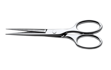 Sharp Precision: A pristine pair of sharp scissors with a gleaming, metallic finish. Their open blades suggest a readiness to cut and shape.