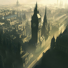 Cityscape,  Clock Tower,  Misty