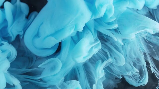 Cloud mix. Paint burst. Blue puff spray shot spread on black background. Abstract water color blob explosion blur layer veil fantasy mist.