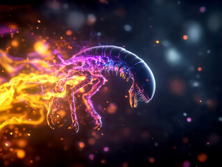 Futuristic depiction of a glowing, vibrant creature in motion.