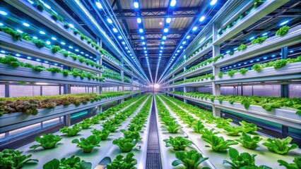 Modern Indoor Vertical Farm Growing Fresh Green Lettuce and Herbs