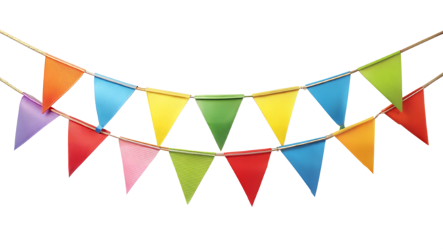 Colorful Pennant chain Isolated on Transparent Background. Vibrant Party Pennant Flags.