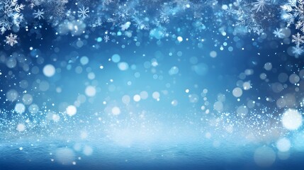 Fototapeta premium Winter wonderland blue glitter snow ornament background with radiant sparkling effects