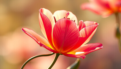 Obraz premium Glowing Pink Tulip in Soft Golden Sunlight with a Dreamy Background