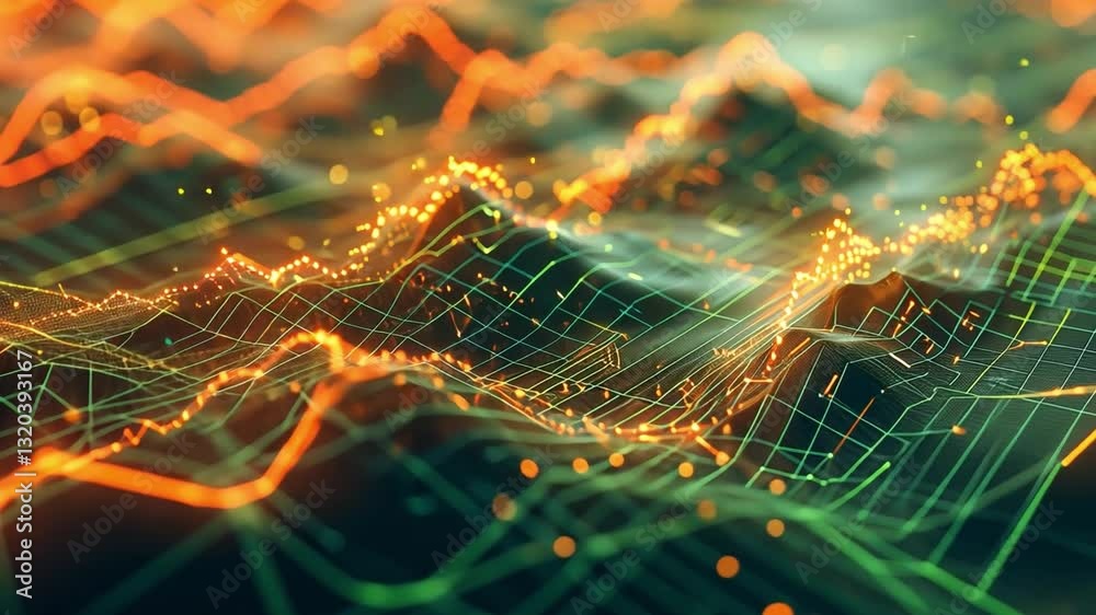 Poster dynamic digital landscape of glowing lines and data points an abstract representation of data analys