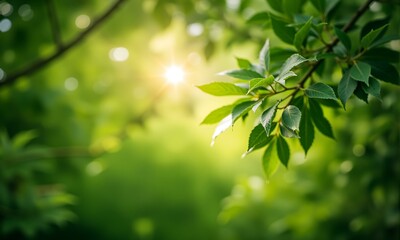 Sun shining through green leaves.