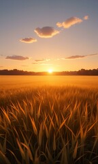 Fototapeta premium Sunrise with golden fields of wheat.