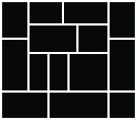 14 Empty Collage Photo Template with Geometric Grid. Versatile Picture Frame Layout for Photo Montage. background and rectangle shape for moodboard. Texture pattern for picture display presentation.