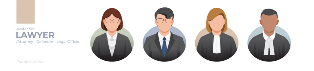 Lawyer picture avatar icons. Illustration of men and women wearing robes suit