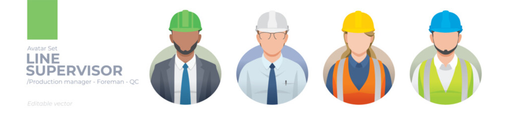 Line Supervisor worker picture avatar icons. Illustration of men and women wearing office suit