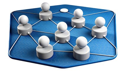Obraz premium A Network Of Interconnected Individuals Symbolizing Global Collaboration And Communication On A Hexagonal Platform With A Clean, Minimalist Design