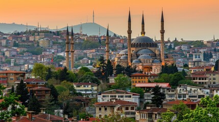 Fototapeta premium view of the mosque in the afternoon decorated with clouds