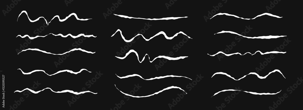 Poster hand drawn chalk wavy line set. white pastel squiggle underline and stroke collection. crayon wave b