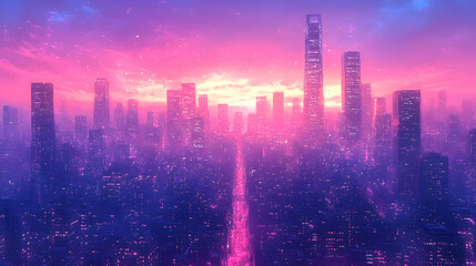 Fototapeta premium Futuristic city skyline at dawn