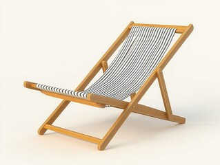 Relaxing Beach Chair Wooden Frame Striped Fabric Design Lounge Furniture Summer Vacation