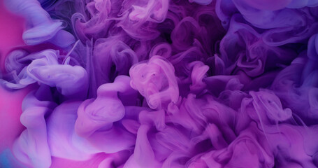 Fototapeta premium Fume storm. Dye splash. Neon color water paint fantasy flow. Violet purple pink veil liquid abstract blur background cloud mixing.