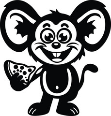 A cute Animal With Pizza isolated premium quality vector illustration, a cute Animal With Pizza silhouette and line art vector