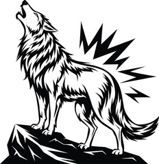 Obraz premium Silhouette of wolf howling. Isolated objects, vector illustration.