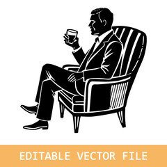  illustration character vector man people holding coffe and smartphone, Line art businessman using smartphone and takeaway coffee cup in hand