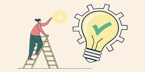 3D vector Yellow and  light bulb with Green correct mark verify isolated on pastel background. startup icreativity idea technology innovation vision combine investment concept. 3d render illustration