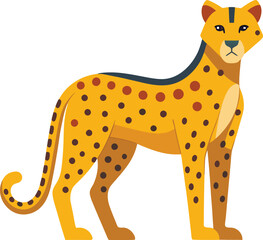 A clean, stylized vector illustration of a cheetah with yellow fur and black spots, displaying a confident and poised stance.  
