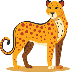 A stylized vector illustration of a cheetah with vibrant orange fur, distinct spots, and a confident stance, exuding strength and grace.  
